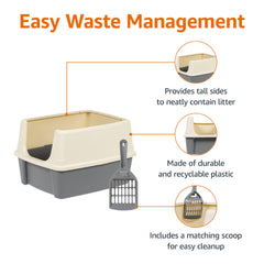 Amazon Basics cat litter box with a close view of its high sides.