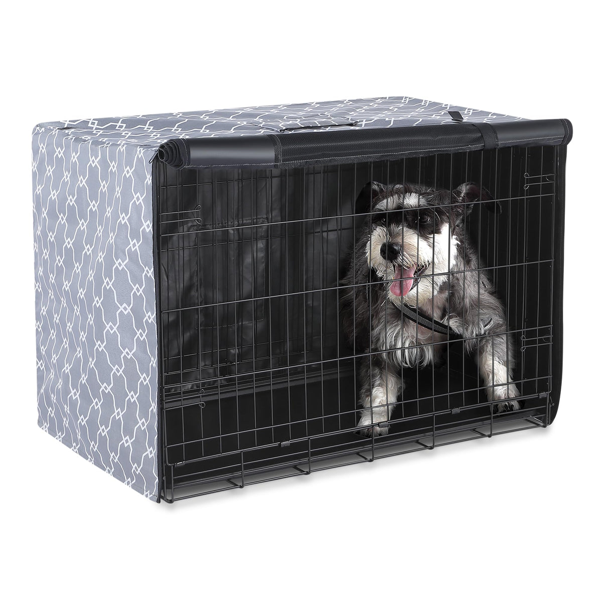 Amazon Basics dog crate cover shown from the front.