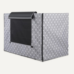 Amazon Basics dog crate cover material shown in close-up.