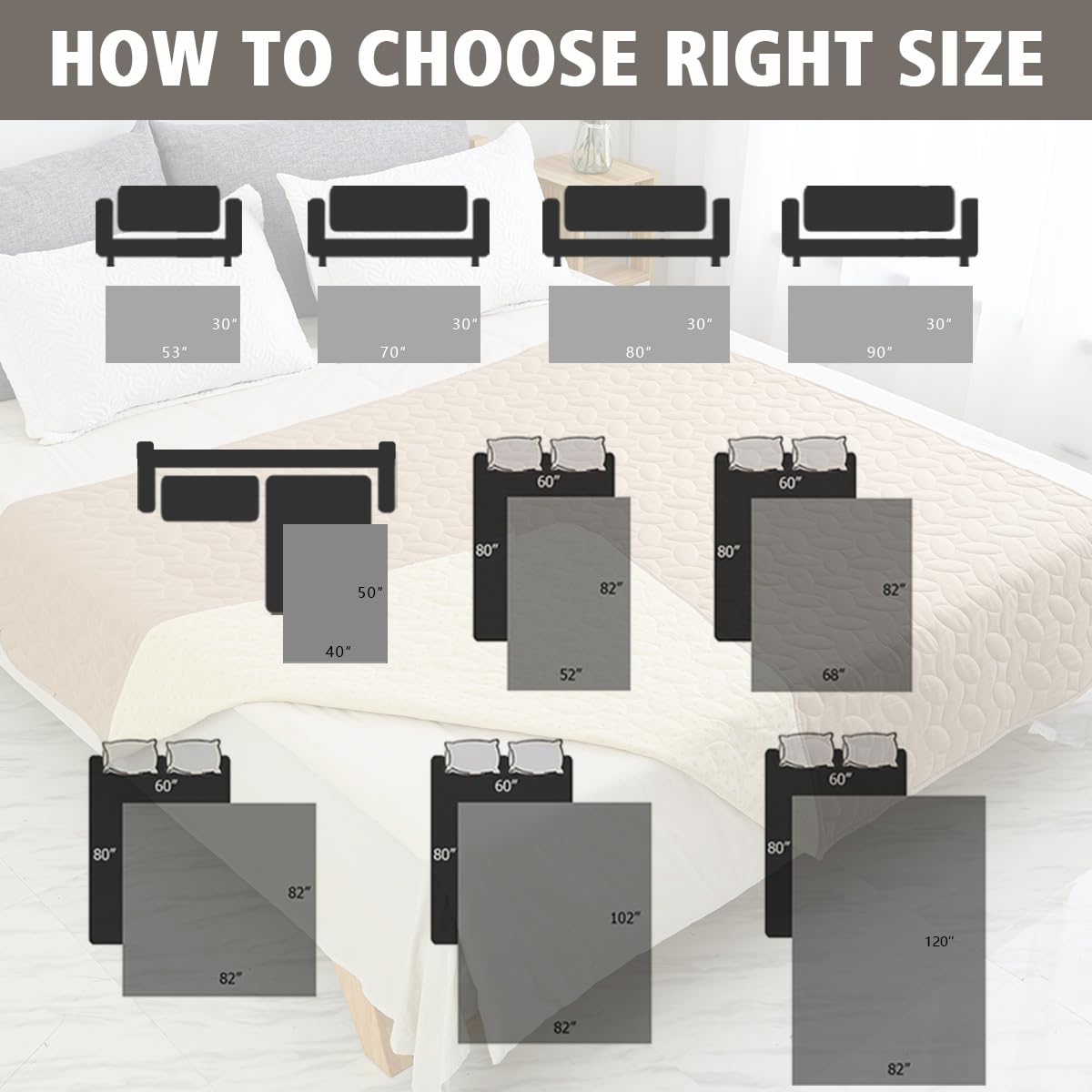 Ameritex light grey waterproof pet bed cover shown in a full view.