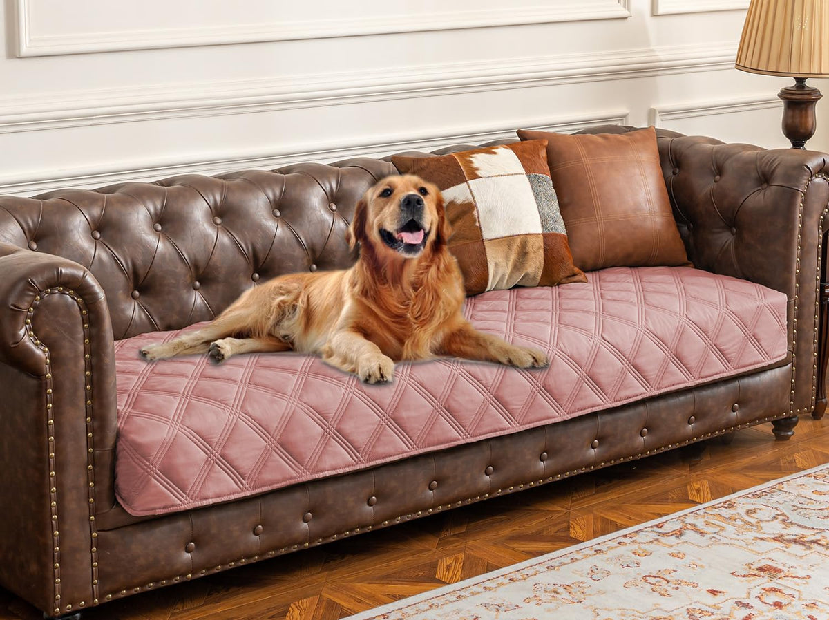 Ameritex waterproof dog bed cover shown from the front with its quilted blanket design.
