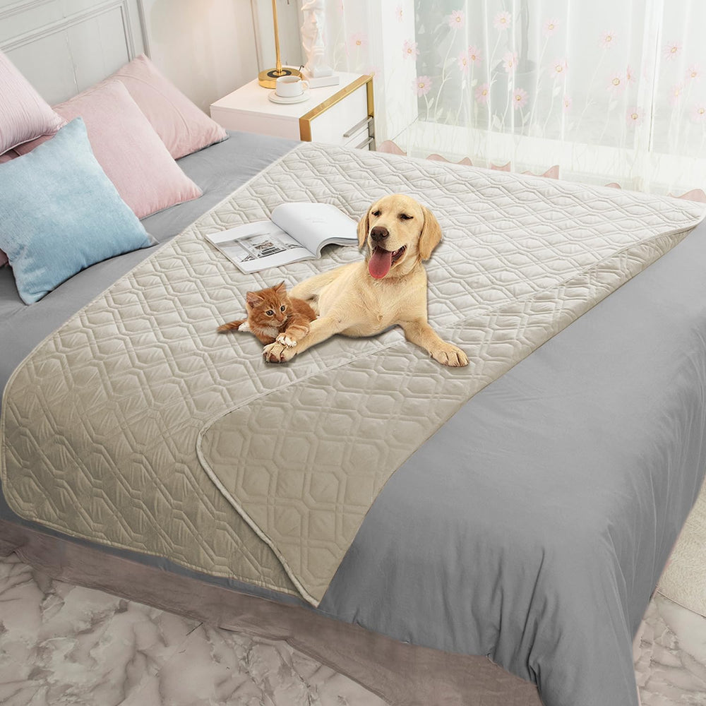 Ameritex waterproof dog bed cover shown folded in a front product view.