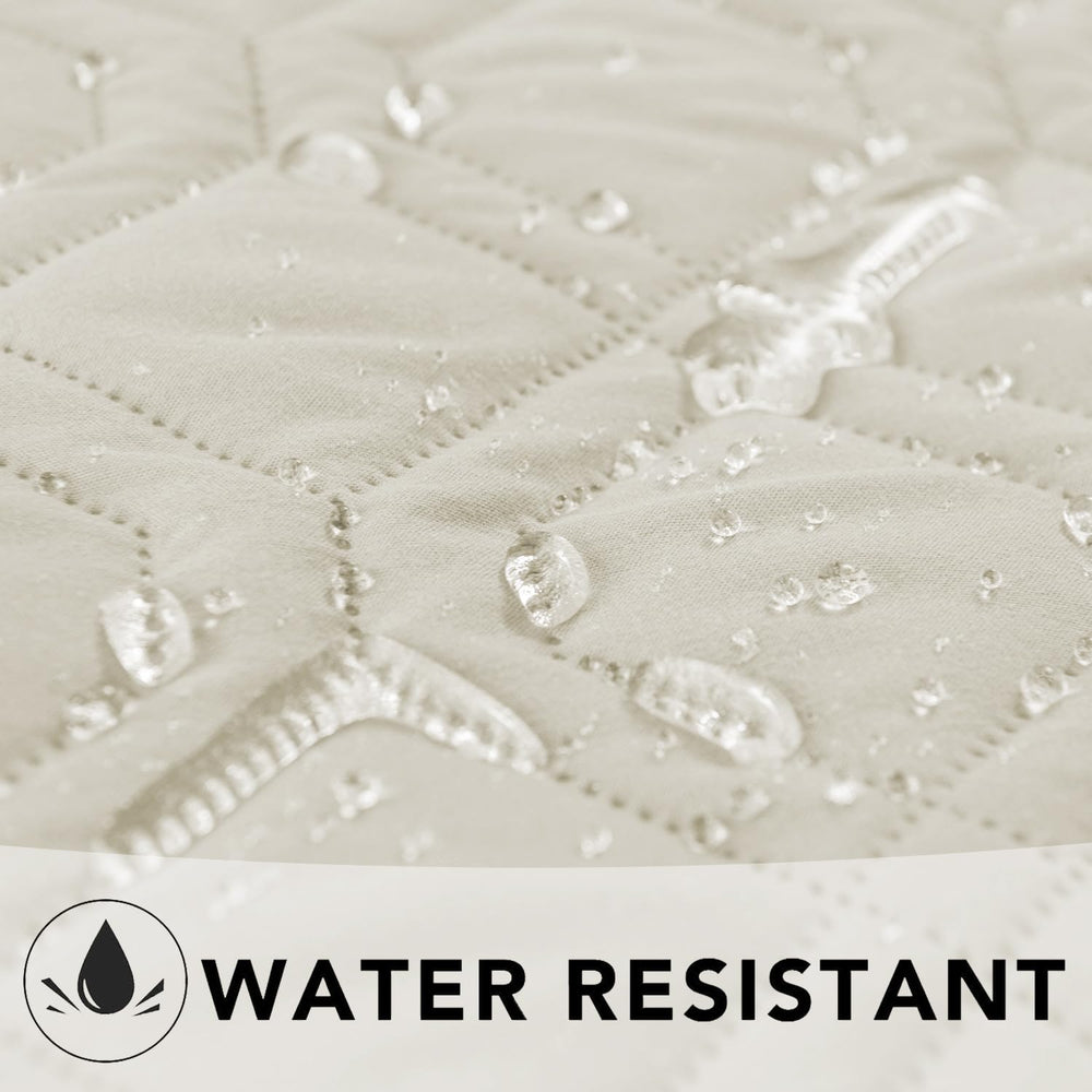 Ameritex waterproof dog bed cover with a close-up of its internal TPU coating.