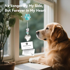 AMETHUARTZ pet memorial suncatcher displayed in a sunlit garden.