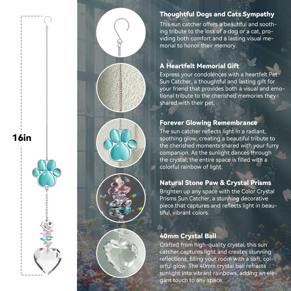 AMETHUARTZ pet memorial suncatcher casting rainbow reflections in sunlight.