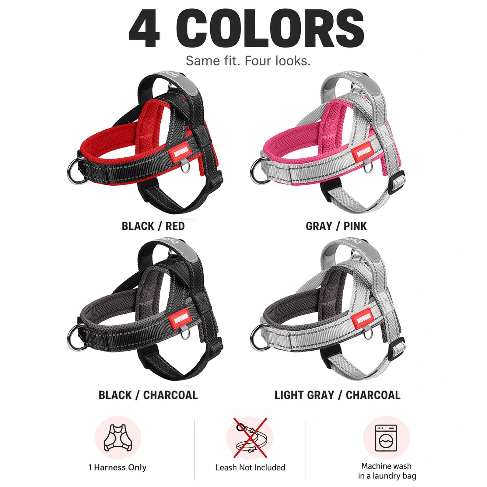 Amourchou dog harness shown fitted on a dog.
