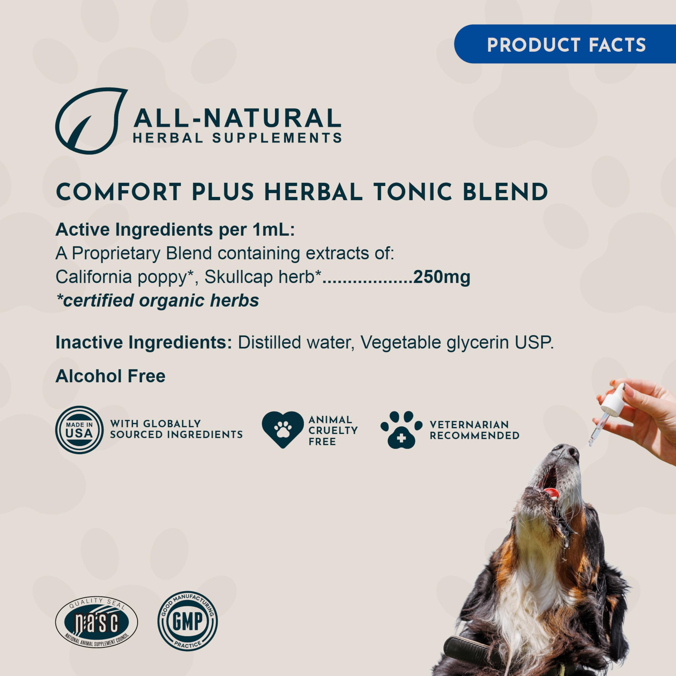 Animal Essentials Comfort Plus herbal tonic for dogs and cats.
