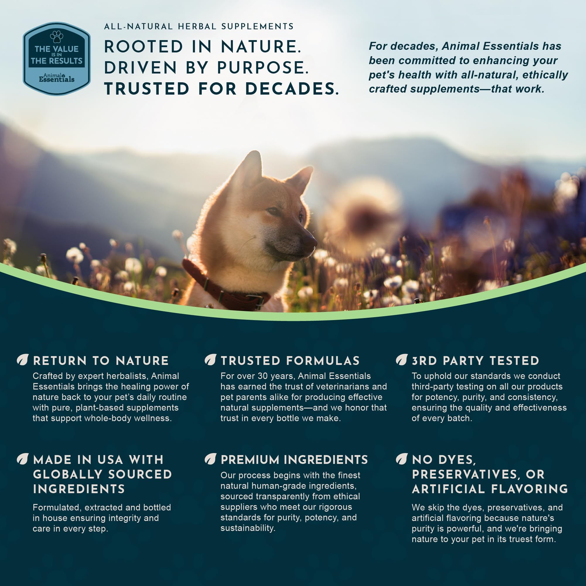Animal Essentials Comfort Plus herbal tonic shown with its 1 fl oz size.