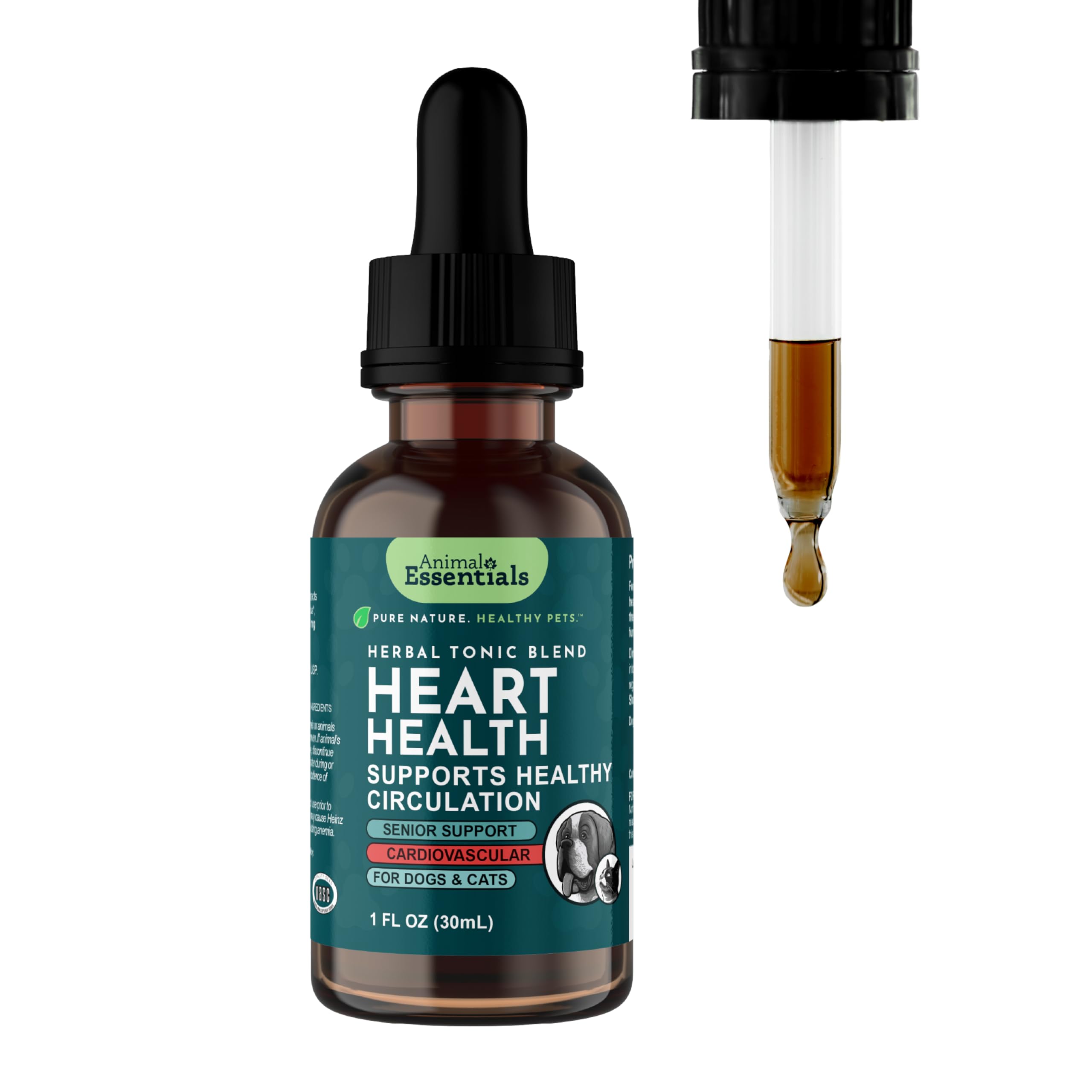 Animal Essentials Heart Health formula shown from the front with its label visible.