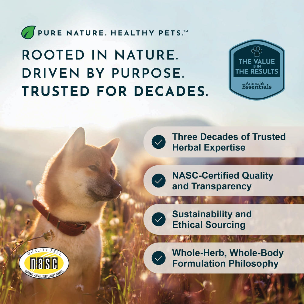 Animal Essentials Seasonal Allergy Treatment bottle shown in a close-up view.