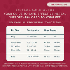 Animal Essentials Seasonal Allergy Treatment liquid tincture shown up close.