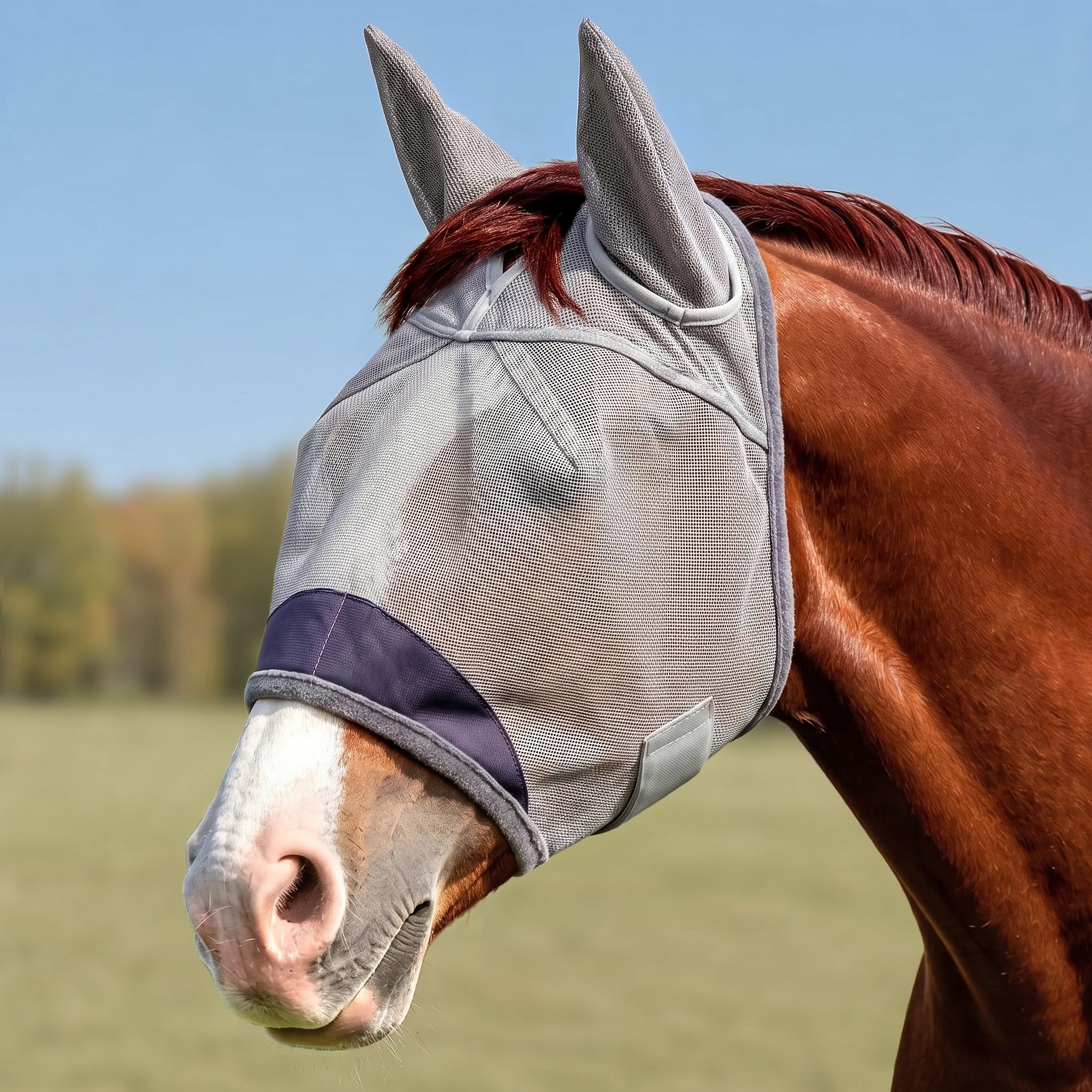 Animal-Gifts horse fly mask shown from the front in gray.