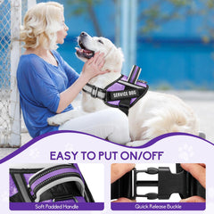 Animire service dog harness showing the top handle and one-click buckle.