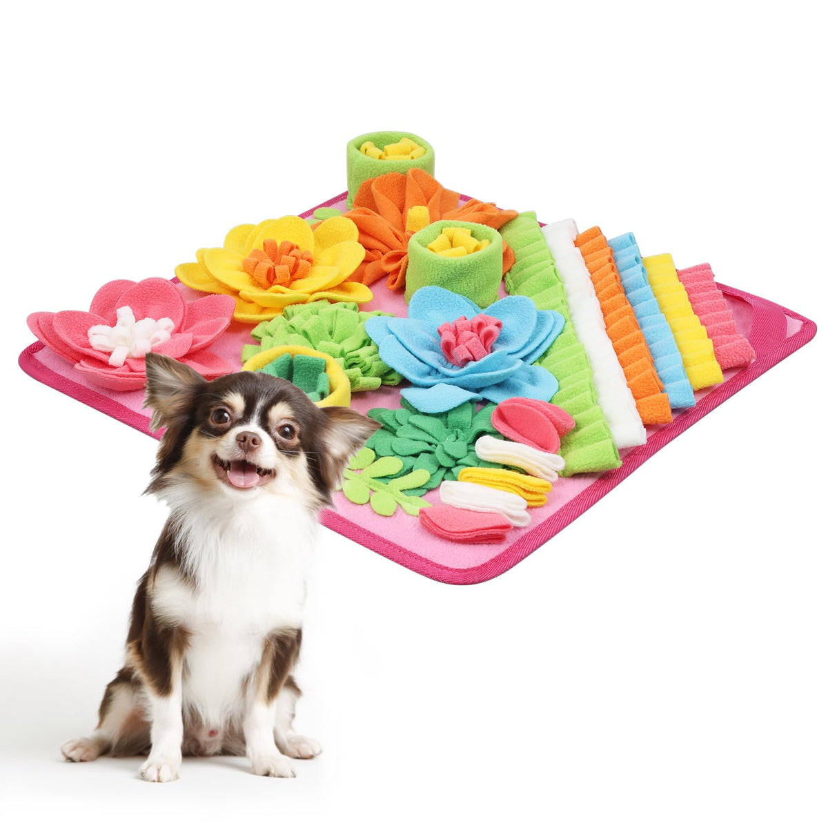 Ankilo snuffle mat shown from the front with its colorful treat-foraging surface.