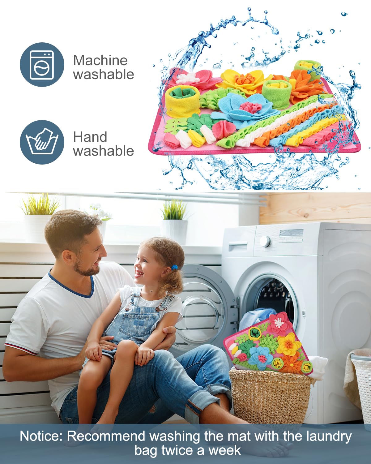 Ankilo snuffle mat being cleaned in a washing machine.