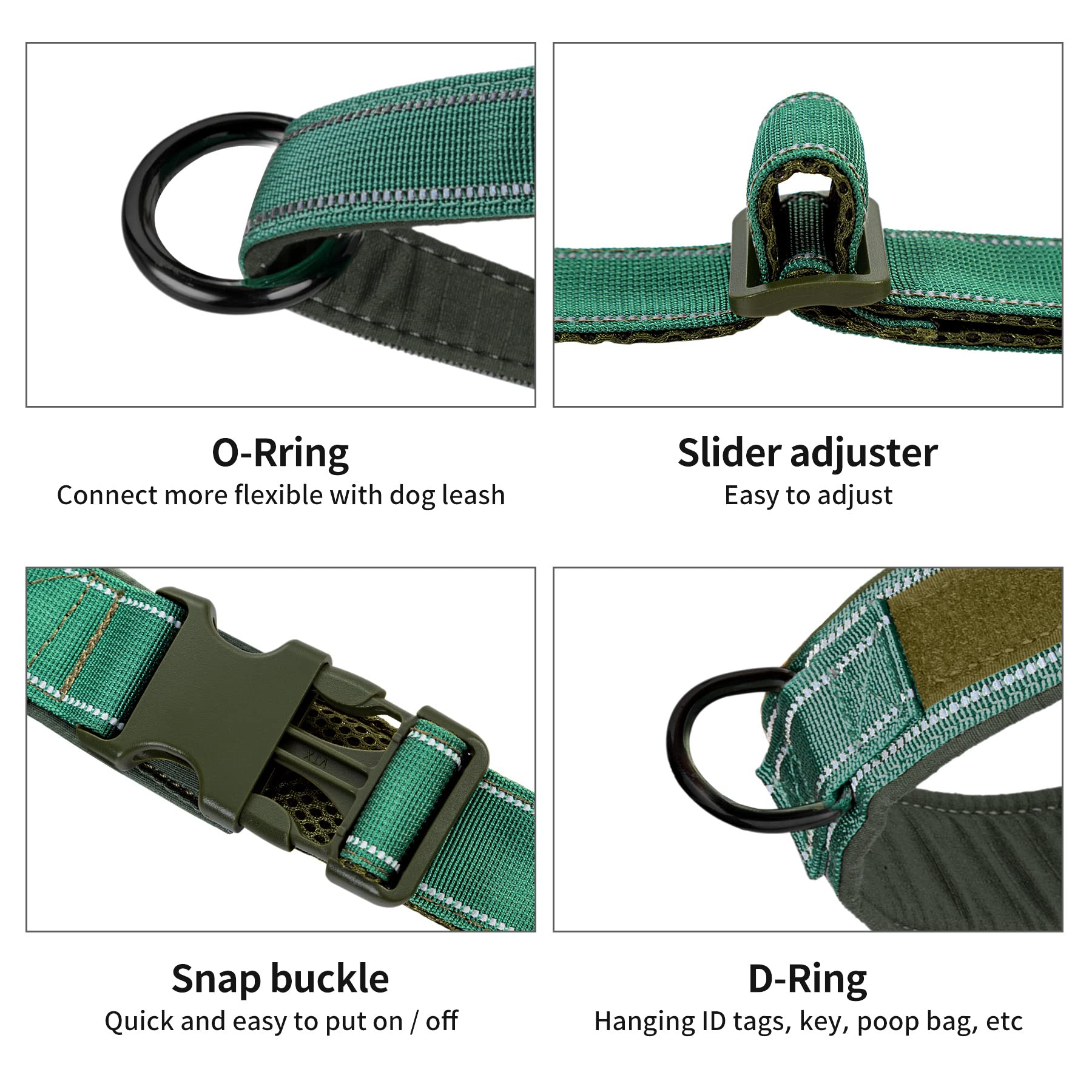 Annchwool dog harness showing its front clip and strap.