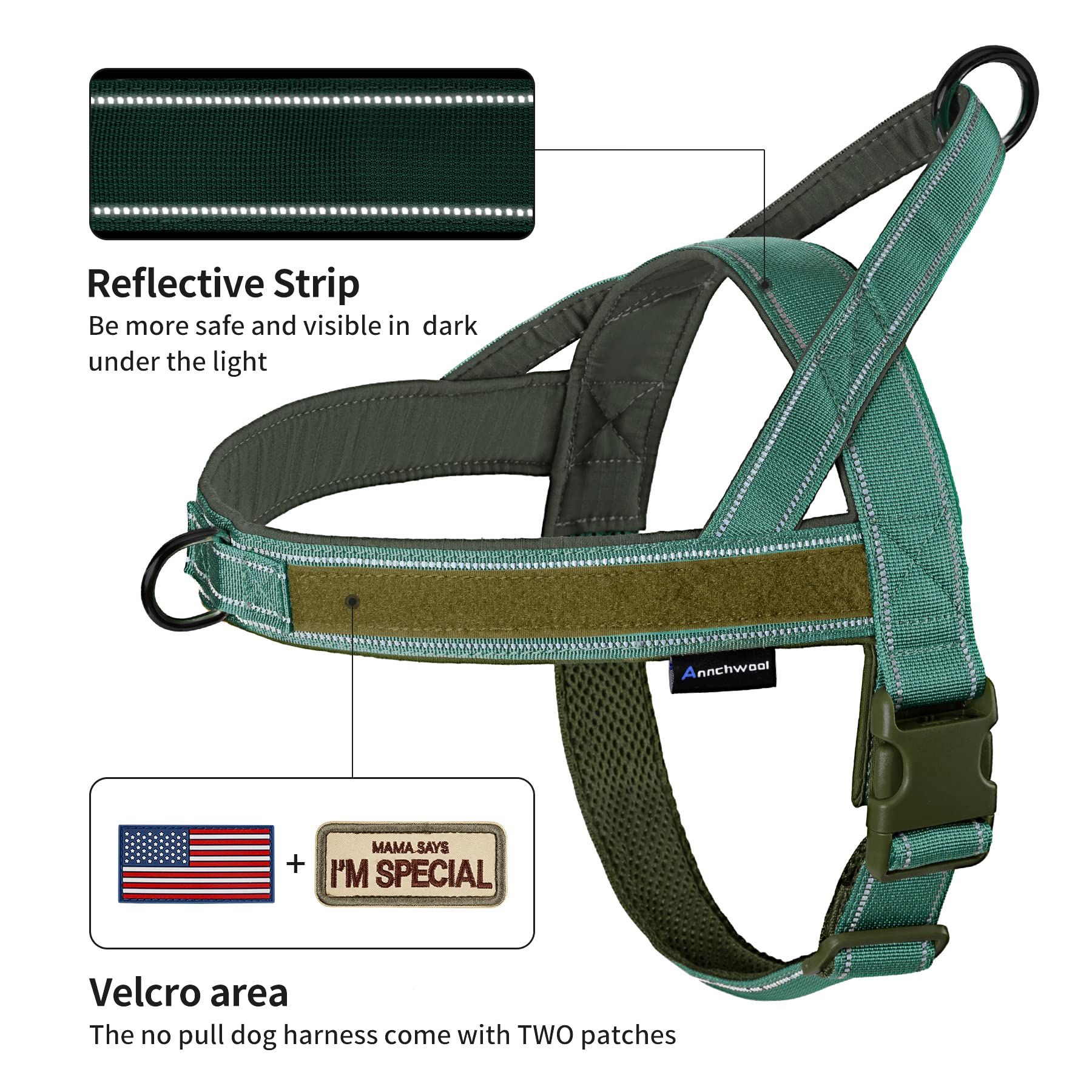 Annchwool dog harness close-up of the soft padded inner lining.