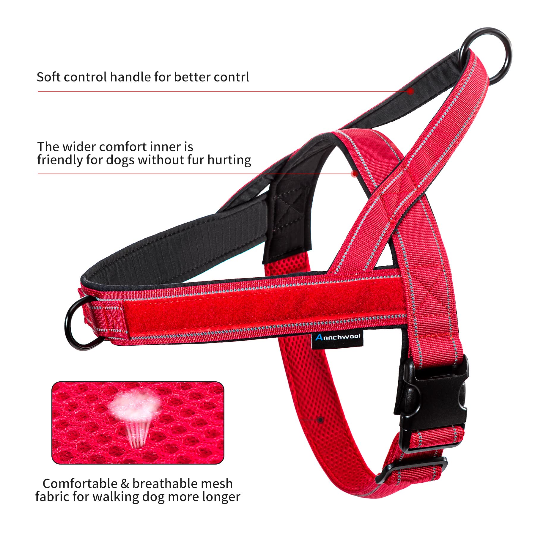 Annchwool No-Pull Dog Harness with reflective stitching on its webbing.