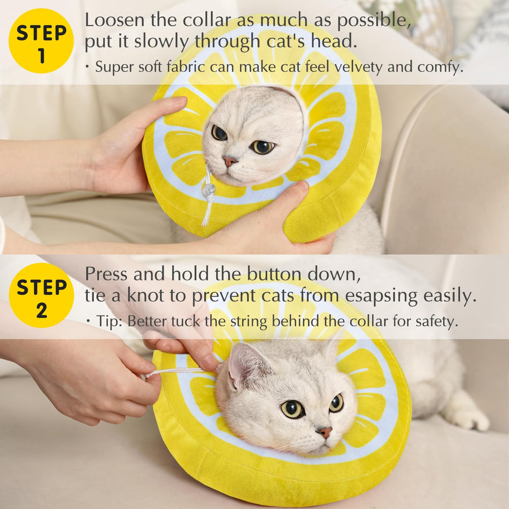 ANWA cat cone collar shown cushioning a cat while resting.
