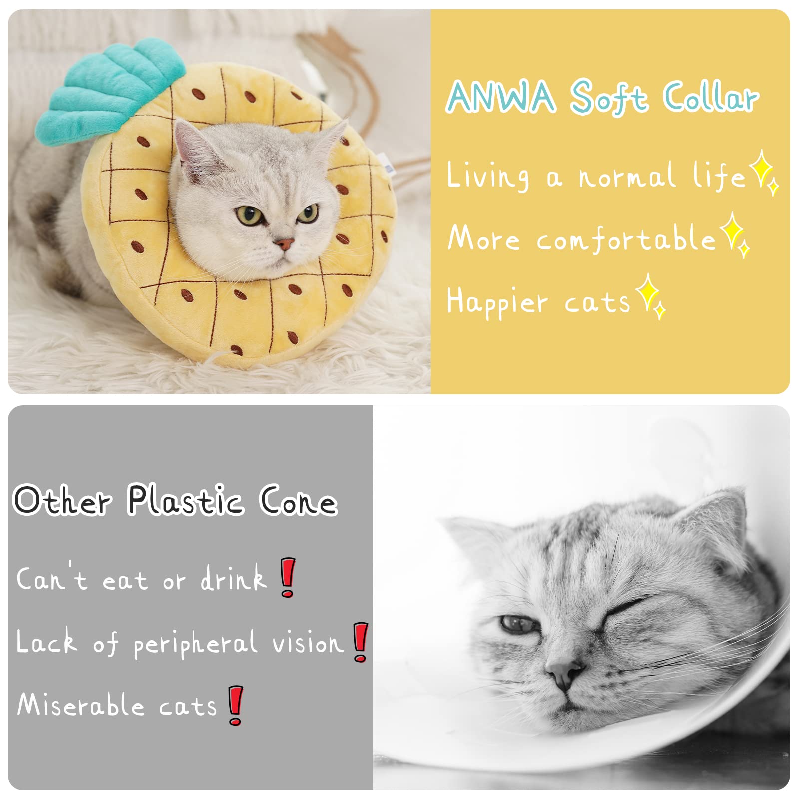 ANWA cat cone collar Size M shown at an alternate angle.