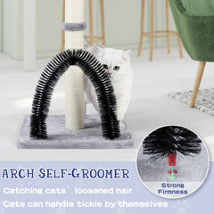 ANWA cat scratching post detail showing the plush ball hanging from the top.