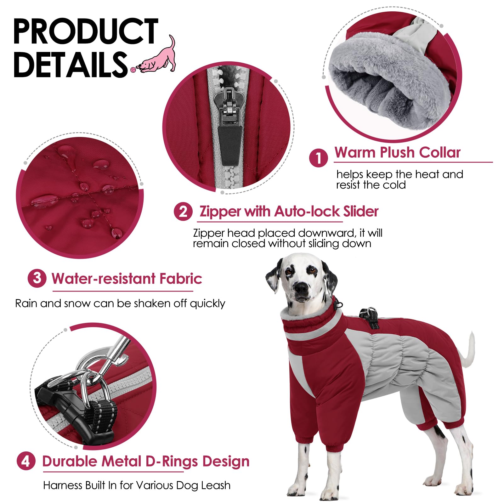 AOFITEE dog coat shown from the back with its zipper fastening.
