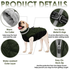 AOFITEE dog coat back zipper and protective zipper guard shown close up.