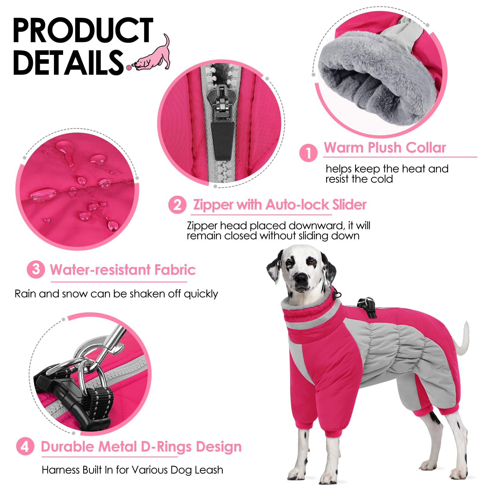 AOFITEE dog coat viewed from the back with its zipper visible.