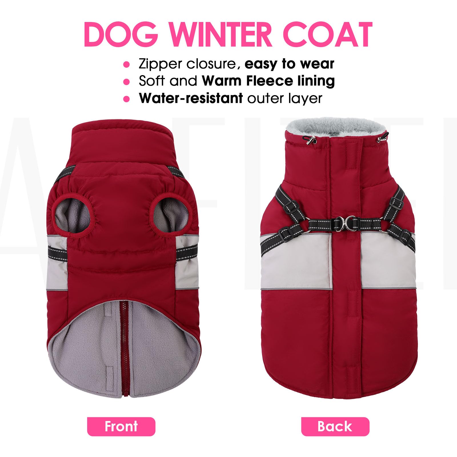 AOFITEE dog coat detail showing the elastic chest panel.