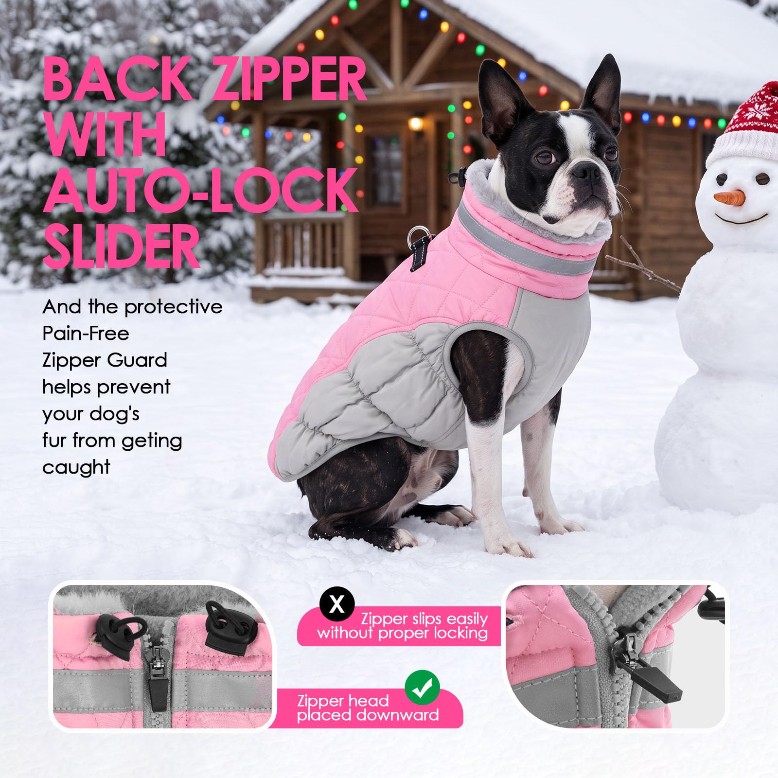 AOFITEE dog coat showing its two back D-rings.
