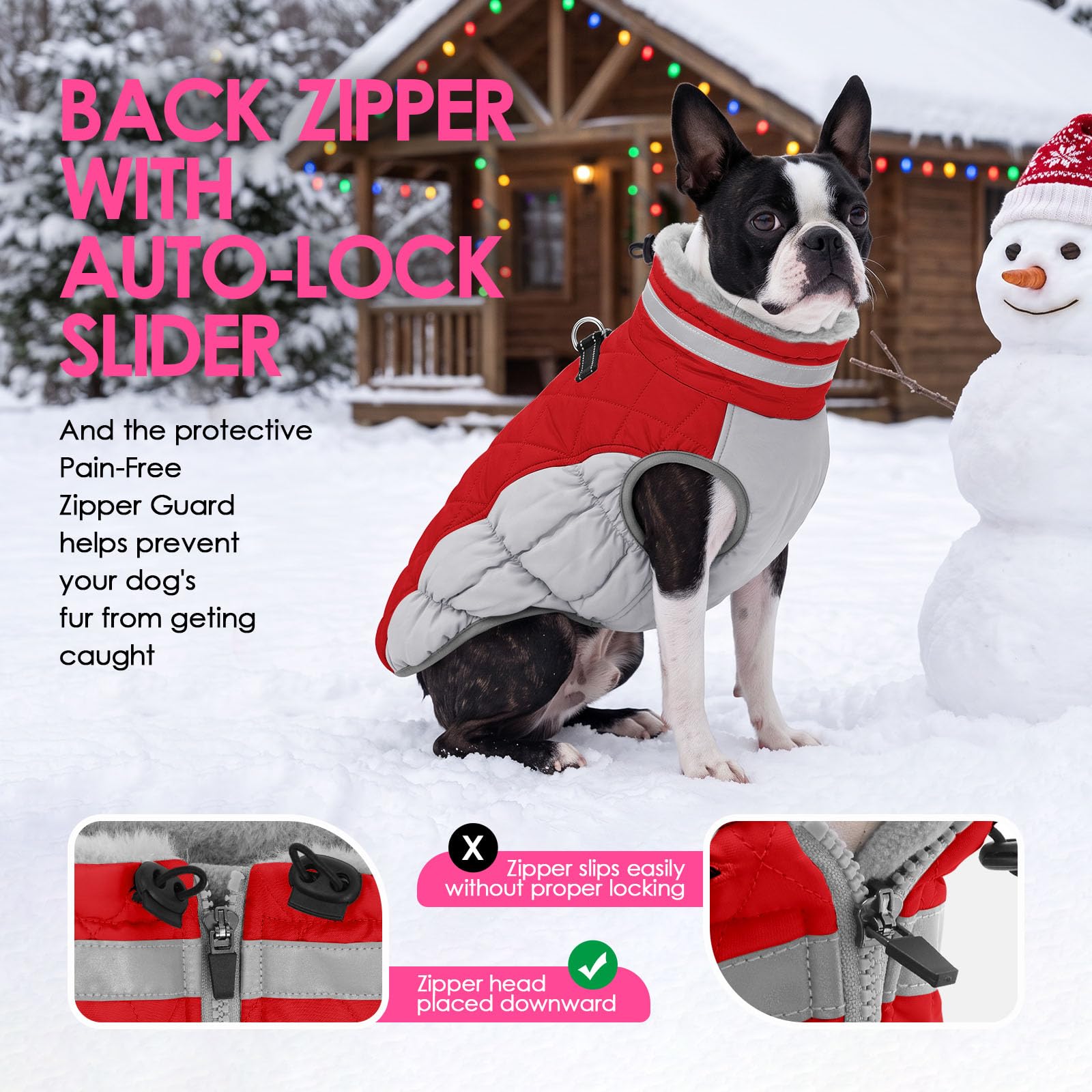 AOFITEE dog coat detail showing the elastic chest and sleeveless cut.