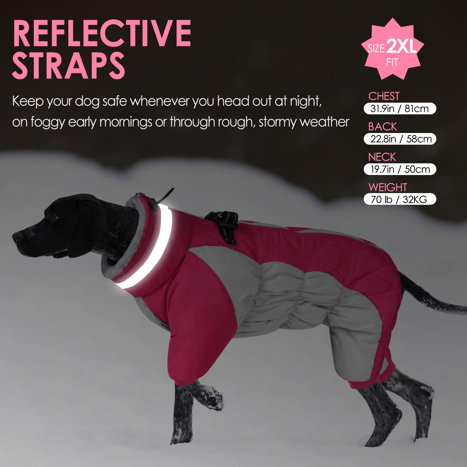 AOFITEE dog coat neckline showing the elastic cord and faux-fur lining.