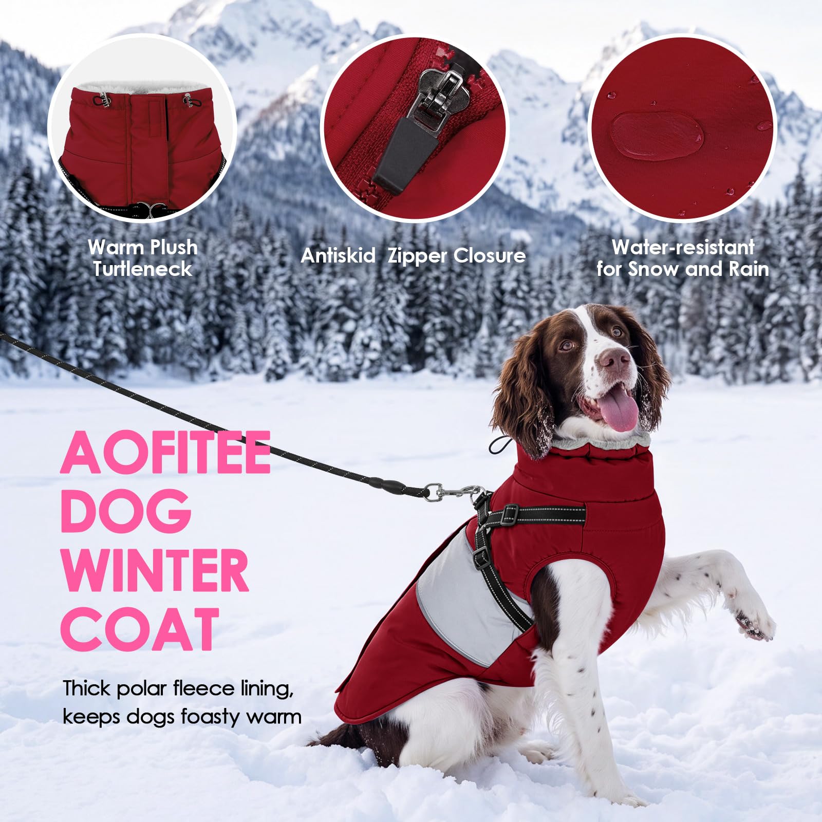 AOFITEE dog coat close-up showing the furry collar.