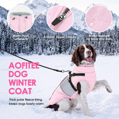 AOFITEE dog coat close-up showing the furry collar.
