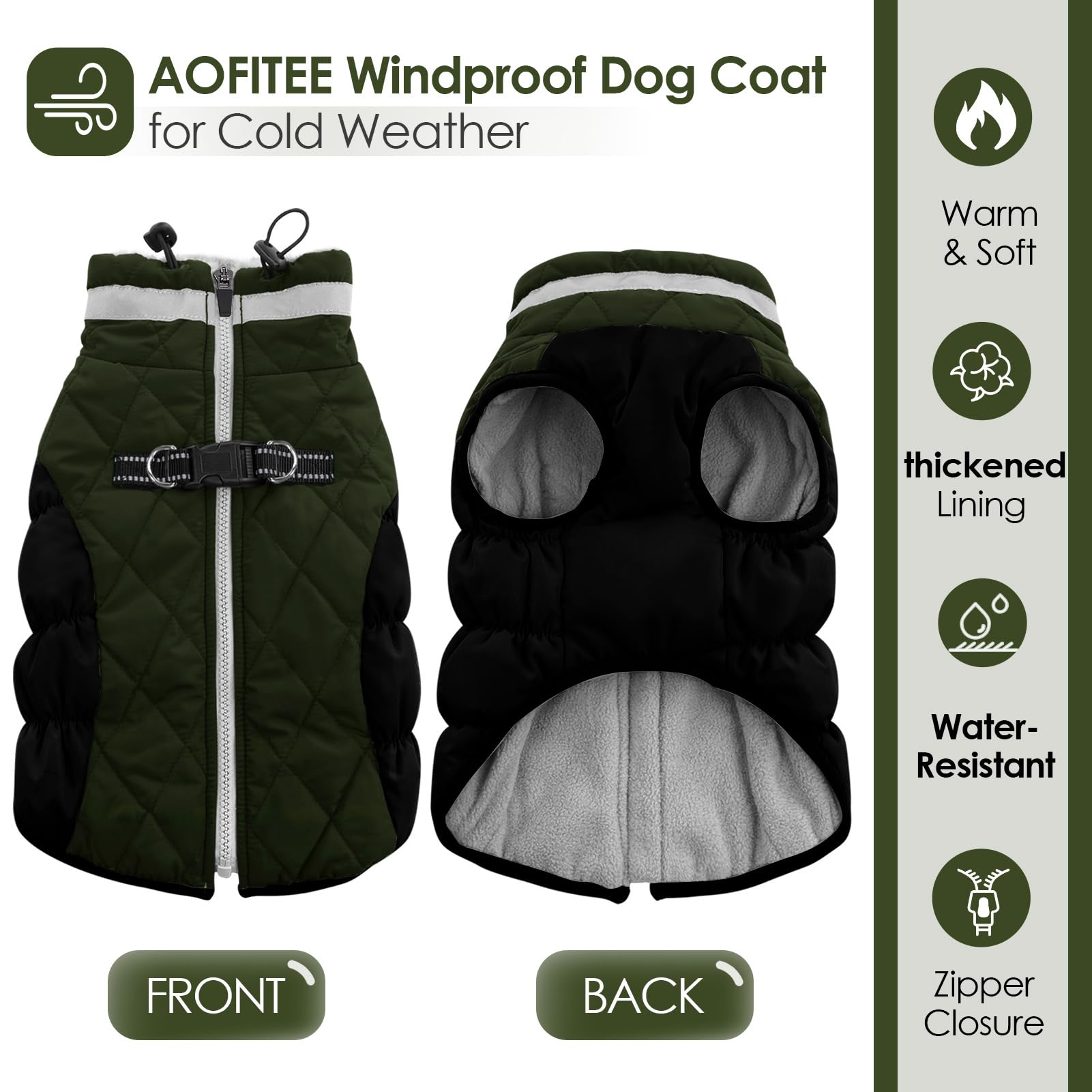 AOFITEE dog coat fleece lining shown in a close-up detail.