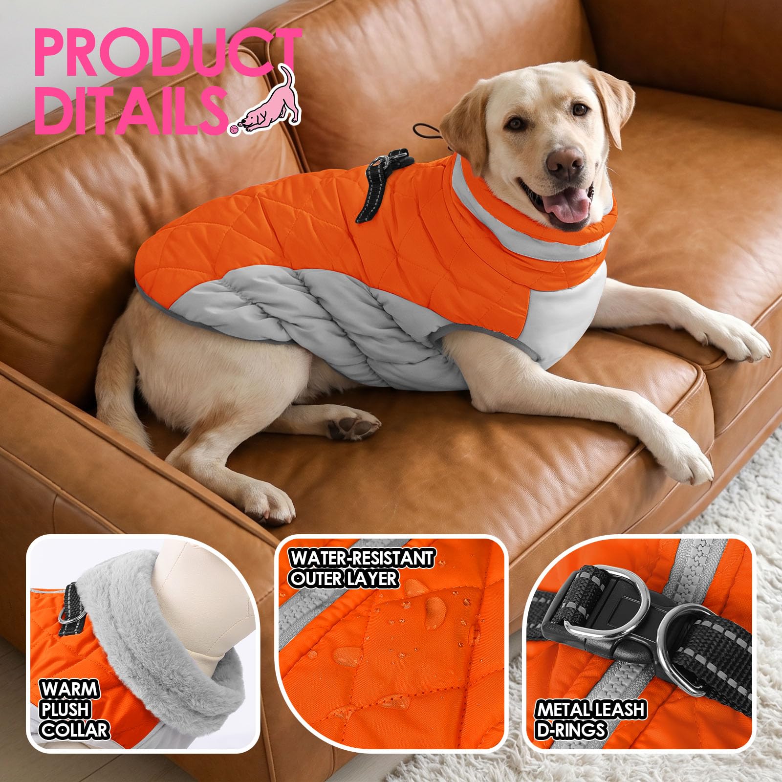 AOFITEE dog coat showing its warm fleece lining.