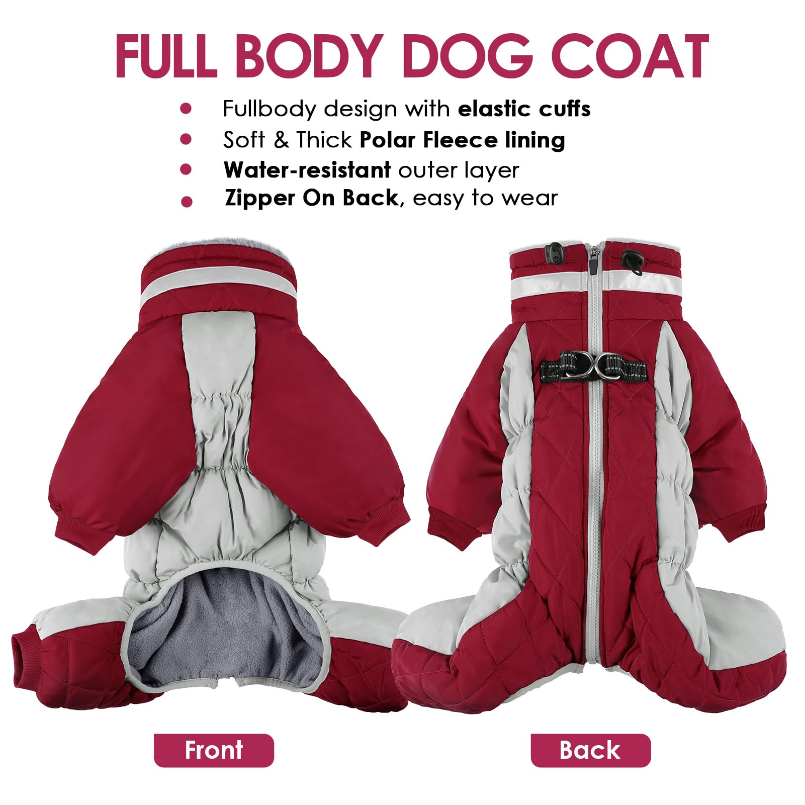 AOFITEE dog coat shown with its four-leg full-body design.