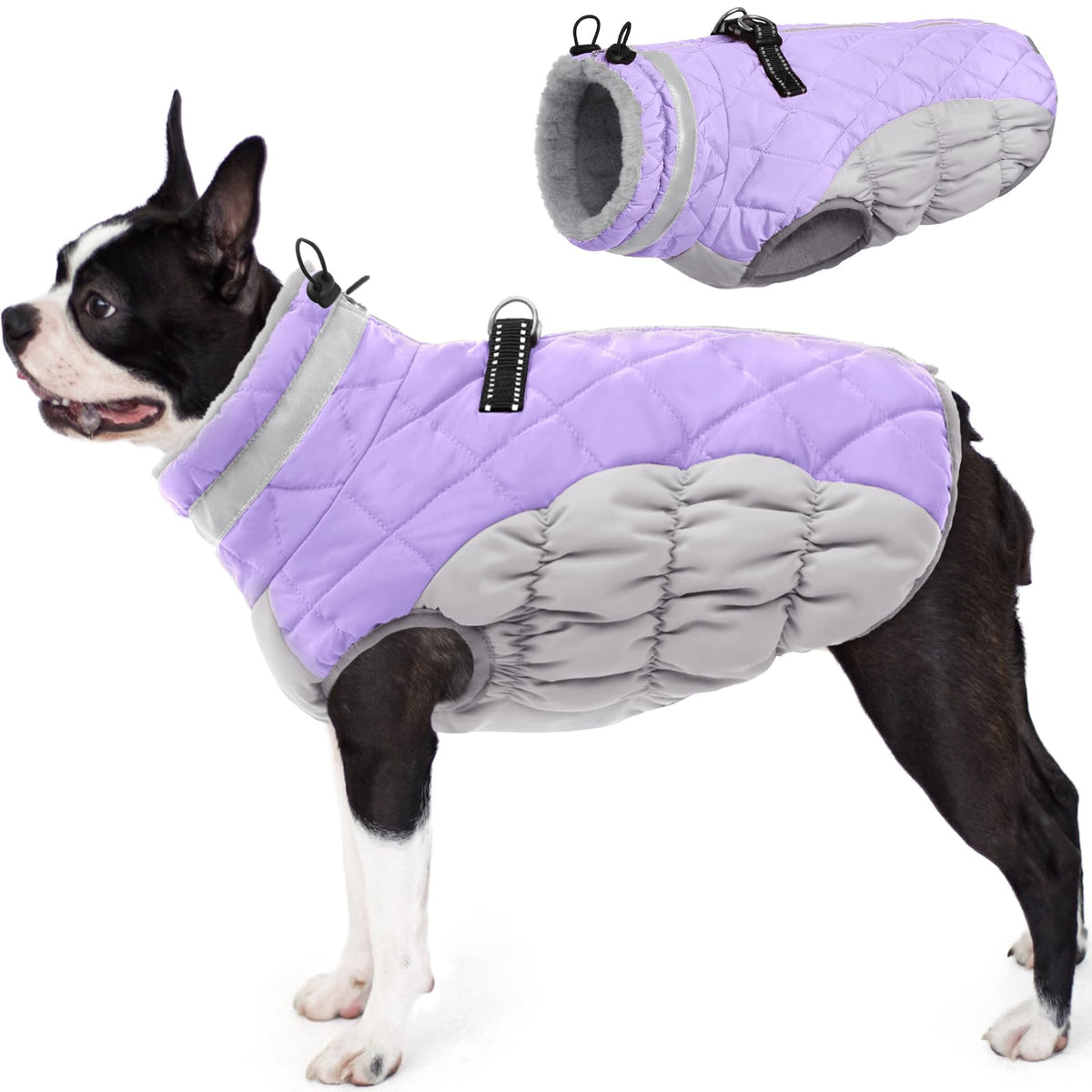 AOFITEE dog coat shown from the front to display its winter jacket design.
