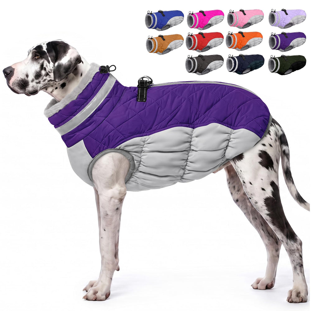 AOFITEE dog coat shown from the front to display its winter jacket design.