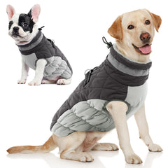 AOFITEE dog coat shown from the front to display its overall winter jacket design.