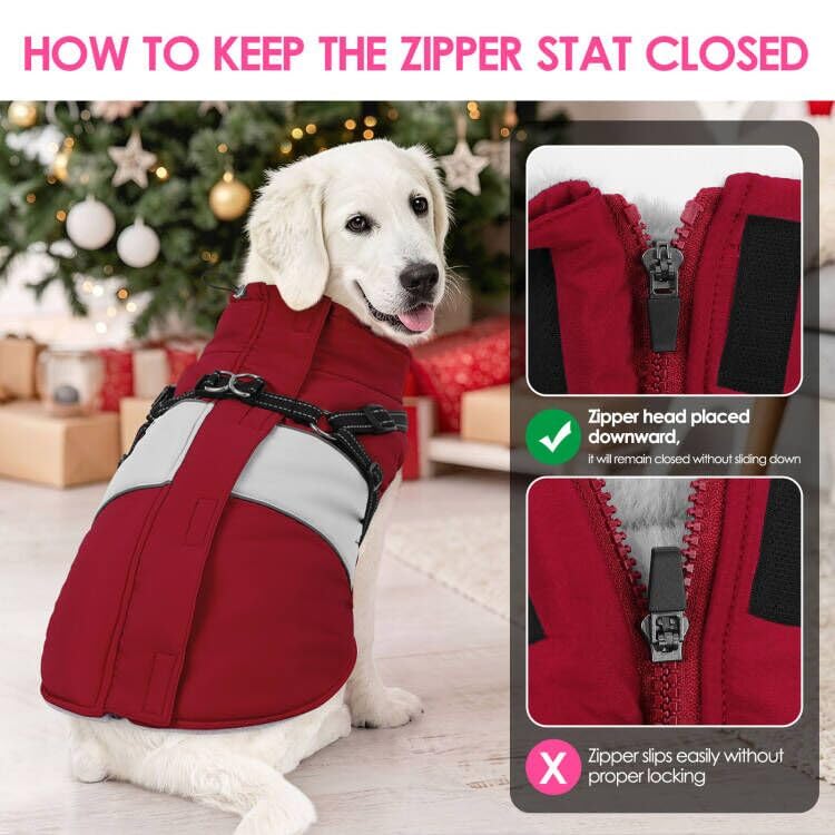 AOFITEE dog coat close-up showing the sturdy D-rings for leash attachment.