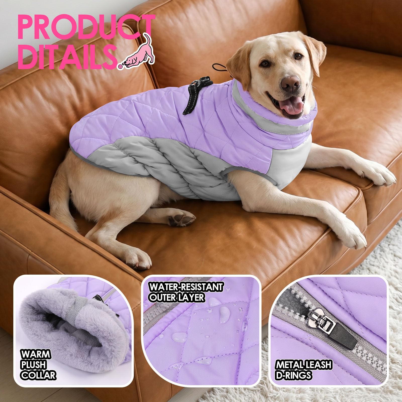 AOFITEE dog coat polyester outer fabric shown in a close-up.