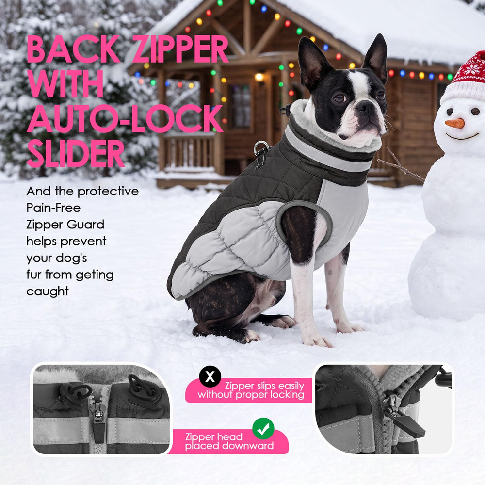 AOFITEE dog coat shown from the side to display its sleeveless shape.