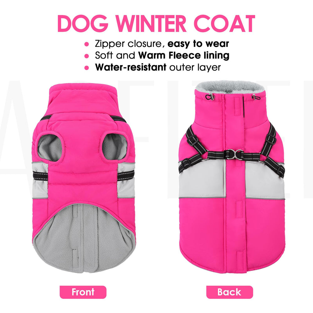 AOFITEE dog coat shown being worn by a dog.