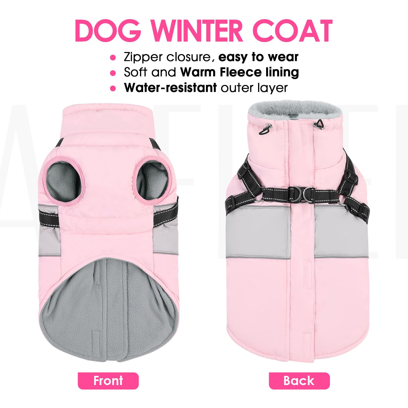 AOFITEE dog coat shown being worn by a dog.