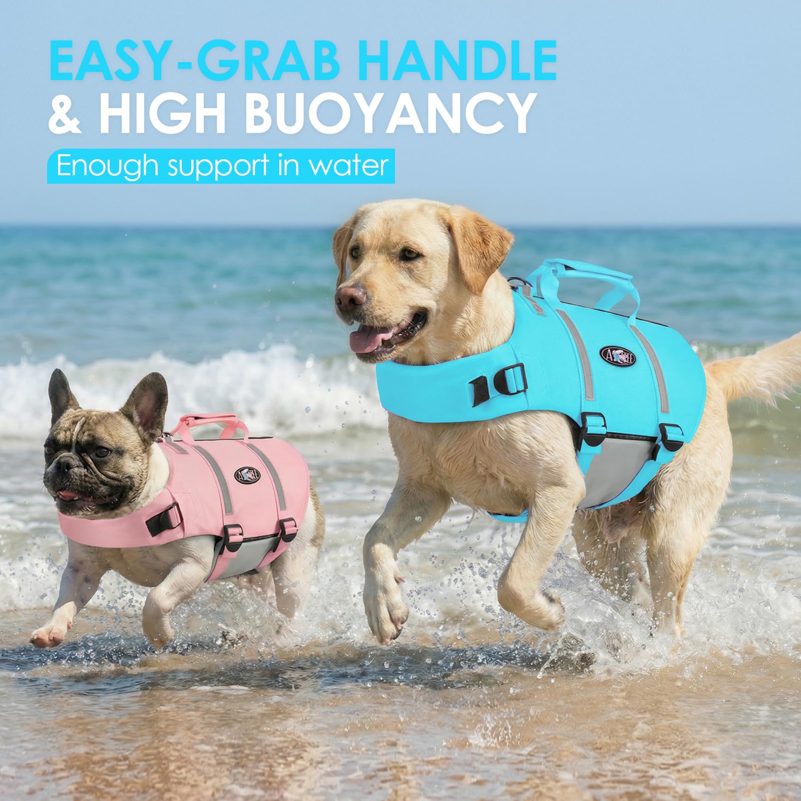 AOFITEE Dog Life Jacket back with reflective strips.