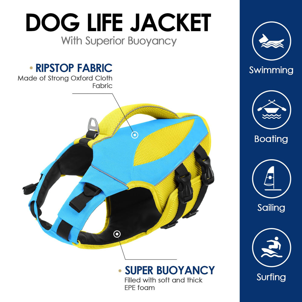 AOFITEE Dog Life Jacket shown on a dog during swimming.