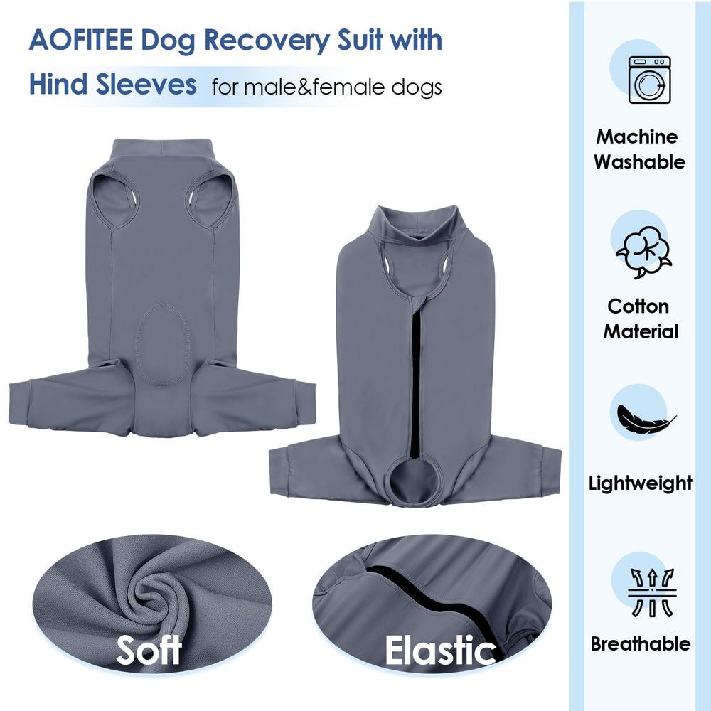 AOFITEE Dog Recovery Sleeve for Hind Leg showing its back zipper.
