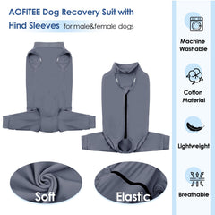AOFITEE Dog Recovery Sleeve for Hind Leg showing its back zipper.