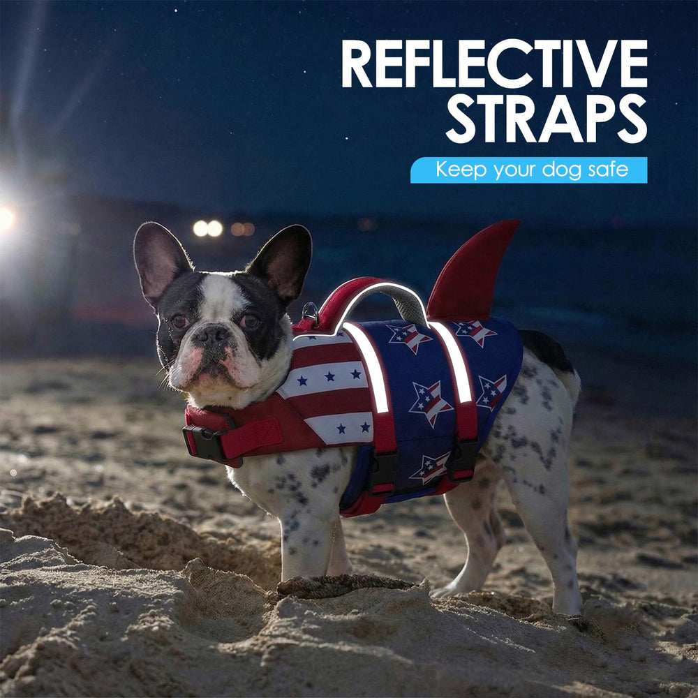 AOFITEE dog shark life jacket with the quick-release buckles in view.